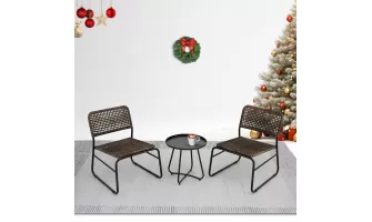   

Affordable 3-Piece Brown and Black PE Rattan Patio Furniture Set with Steel Frame and Modern Round Table