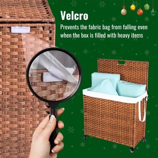 Laundry Hamper With Lid PE Rattan Powder Coating Frame Clothes Hampers with 02 Removable Bags, Wheels, 160L, Brown Color Laundry Hamper With Lid PE Rattan Powder Coating Frame Clothes Hampers with 02 Removable Bags, Wheels, 160L, Brown Color
