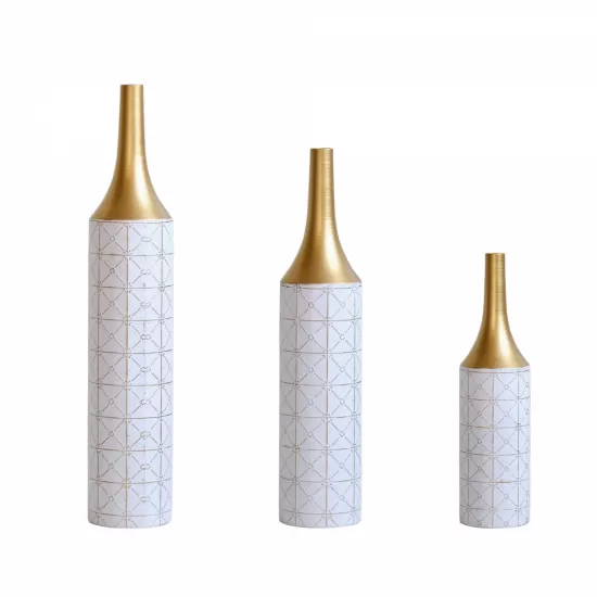 Floor Metal Vases Decorated White Metal vases Set of 3 gorgeous home decoration large glazed metal vases 24in/28.7in/33.5in height Floor Metal Vases Decorated White Metal vases Set of 3 gorgeous home decoration large glazed metal vases 24in/28.7in/33.5in height
