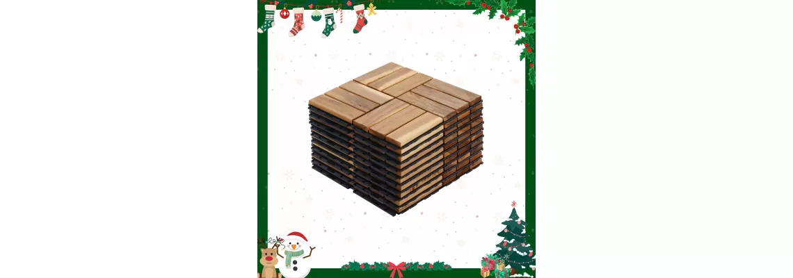   

10 PCS Interlocking Deck Tiles in Checker Pattern: Durable Yellow Acacia Hardwood for Outdoor Spaces