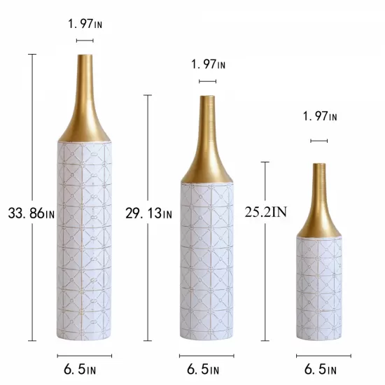 Floor Metal Vases Decorated White Metal vases Set of 3 gorgeous home decoration large glazed metal vases 24in/28.7in/33.5in height Floor Metal Vases Decorated White Metal vases Set of 3 gorgeous home decoration large glazed metal vases 24in/28.7in/33.5in height