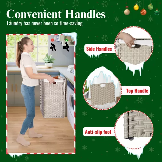 Laundry Hamper With Lid PE Rattan Powder Coating Frame Clothes Hampers with 01 Removable Bags, 100L, Gray Color Laundry Hamper With Lid PE Rattan Powder Coating Frame Clothes Hampers with 01 Removable Bags, 100L, Gray Color