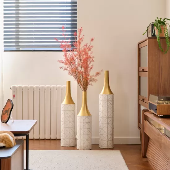 Floor Metal Vases Decorated White Metal vases Set of 3 gorgeous home decoration large glazed metal vases 24in/28.7in/33.5in height Floor Metal Vases Decorated White Metal vases Set of 3 gorgeous home decoration large glazed metal vases 24in/28.7in/33.5in height