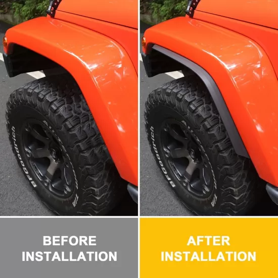 Front & Rear Fender Flares Compatible with 2007-2018 Jeep Wrangler JK JKU, Off-Road Wheel Flares Liner 4 PCS Front & Rear Fender Flares Compatible with 2007-2018 Jeep Wrangler JK JKU, Off-Road Wheel Flares Liner 4 PCS
