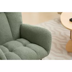 Modern Nursery Rocking Chair Upholstered Glider Chair with High Backrest Rocker Accent Armchair with Solid Wood Legs for Nursery Bedroom Living Room Teddy(GREEN)
