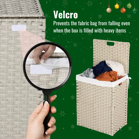 Laundry Hamper With Lid PE Rattan Powder Coating Frame Clothes Hampers with 01 Removable Bags, 100L, Gray Color Laundry Hamper With Lid PE Rattan Powder Coating Frame Clothes Hampers with 01 Removable Bags, 100L, Gray Color