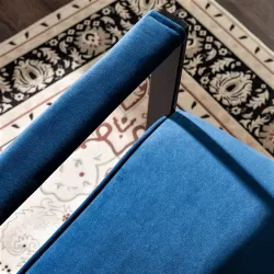 Classic Mid Century Modern Accent Chair with Durable Square Metal Frame, Armchair for Living Room, Bedroom, Home Office in Plush Velvet Upholstery, Blue