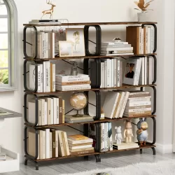 5-Tier Industrial Bookshelf, Rustic Brown Tall Bookcase with Open Wood & Metal Design - Vintage Storage Organizer for Books, CDs, Movies, Multi-Purpose Shelf for Living Room, Bedroom, Home Office