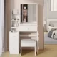 29.2 Inch Small Space Left Bedside Cabinet Vanity Table + Cushioned Stool, Extra Large Right sliding mirror, Multi Layer High Capacity Storage, Practical Fashionable Dresser, Suitable For Small Space 29.2 Inch Small Space Left Bedside Cabinet Vanity Table + Cushioned Stool, Extra Large Right sliding mirror, Multi Layer High Capacity Storage, Practical Fashionable Dresser, Suitable For Small Space