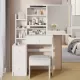 29.2 Inch Small Space Left Bedside Cabinet Vanity Table + Cushioned Stool, Extra Large Right sliding mirror, Multi Layer High Capacity Storage, Practical Fashionable Dresser, Suitable For Small Space 29.2 Inch Small Space Left Bedside Cabinet Vanity Table + Cushioned Stool, Extra Large Right sliding mirror, Multi Layer High Capacity Storage, Practical Fashionable Dresser, Suitable For Small Space
