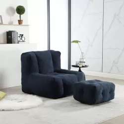 Fluffy bean bag chair, comfortable bean bag for adults , super soft lazy sofa chair with memory foam and ottoman, indoor modern focus bean bag chair for living room, bedroom, apartment
